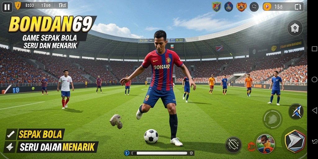 Tangkapan layar gameplay BONDAN69 yang menunjukkan aksi sepak bola seru.