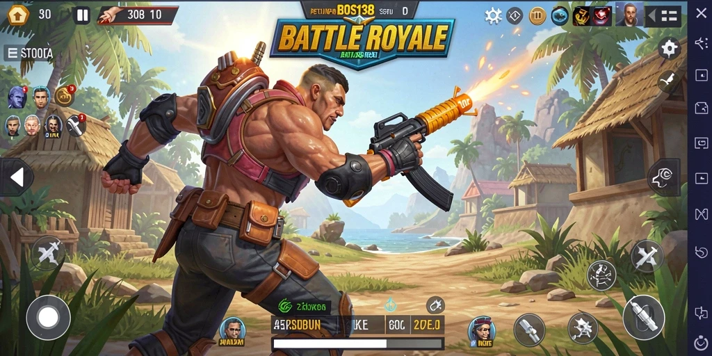 Screenshot menampilkan aksi seru dalam pertempuran Battle Royale di BOS138.
